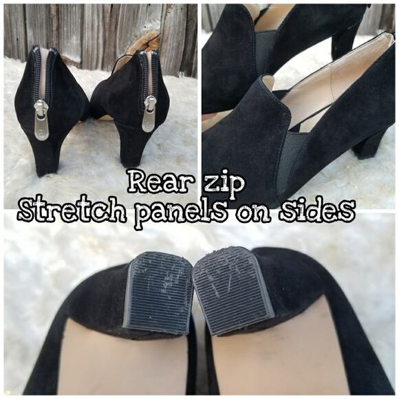 Square Toe Pumps Adrienne Vittadini Lave Size 8.5 Black Suede Leather Pilgrim - Picture 11 of 15